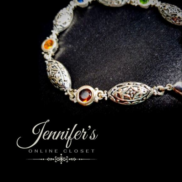 3/$25 Silver Tone & Multi-Colored Rhinestone Bracelet - Picture 4 of 8